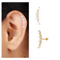 Upper Lobe Piercing, Crawler Earrings, Upper Lobe, Ear Piercings Helix, Diamond Ear Cuff, Ear Crawler, Diamond Pendants Designs, Diamond Mangalsutra, Ear Crawler Earrings