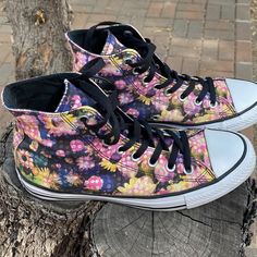 Super Cute Flowered Print Converse Sneakers. Worn Twice. Look Almost Brand Newcolors Of Pink , Yellow ,Green . Black Laces. Size Us 9 .B2s8h Trendy Floral Print Sneakers For Spring, Floral Print High-top Sneakers For Streetwear, High-top Floral Print Sneakers For Spring, Converse Multicolor Sneakers For Spring, Floral Print Sneakers For Spring Streetwear, Spring Floral Print Sneakers For Streetwear, Converse Sneakers For Spring, Converse Purple Sneakers For Spring, Purple Converse Sneakers For Spring