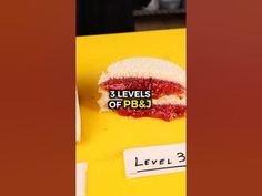 there is a sandwich with 3 levels of bbq on it and the label below reads level 3