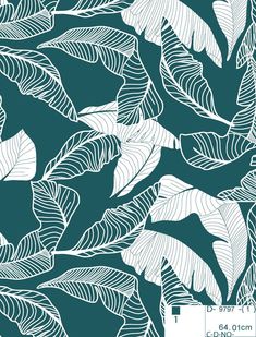 a blue and white leaf pattern on a dark green background with the words,'leaves in