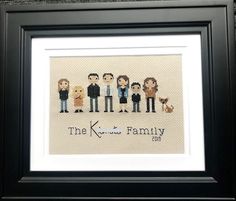 a cross stitch picture with the family in it