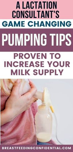 a woman pouring milk into a bottle with the words pumping tips proven to increase your milk supply