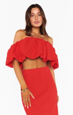 Maria Top ~ Red Scrunch Off Shoulder Crop Top, Show Me Your Mumu, Shoulder Crop Top, So Sweet, Show Me Your, Show Me, Midi Skirt, Off Shoulder, Crop Top