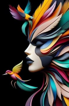 a woman's face with colorful feathers on her face and the words, i am not