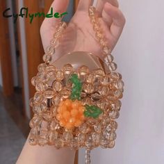 Cyflymder Retro Orange Beaded Bag Clear Crystal Jelly Clutch Girl Woven Handbag For Woman Handmade Orange Summer Bag For Gift, Handmade Orange Shoulder Bag As Gift, Cute Handmade Party Bags, Orange Handheld Bag For Gift, Handmade Handheld Orange Shoulder Bag, Handmade Orange Handheld Shoulder Bag, Orange Square Bag For Gift, Square Orange Bag For Gift, Blue Beaded Shoulder Bag Gift