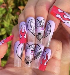 Anime Nail, Claw Marks, Disney Acrylic Nails, Nail Decor, Hot Nails, Nail Art Inspiration