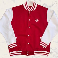 Gentleman Apparels Red And White Jacket Red Long Sleeve Outerwear With Ribbed Cuffs, Red Cotton Varsity Jacket With Ribbed Cuffs, Classic White Varsity Jacket For Winter, Red Sporty Varsity Jacket For Spring, Sporty Red Cotton Outerwear, Casual Red Cotton Outerwear, Red Varsity Jacket For Winter, Red Varsity Jacket For Spring, White Varsity Cotton Outerwear