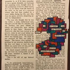 an old book page with some type of text on it and a colorful pattern in the middle