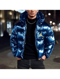 Men Youth Outerwear, Unisex Basketball Print Oversized Down Jacket Basketball Print, Sleeve Placket, Lapel Collar, Down Jacket, Autumn Winter, Collar Styles, Basketball, Sleeve Length, Long Sleeve