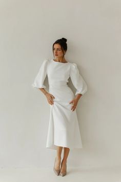 White Puff Short Sleeves Backless White Midi Dress Wedding Guest Dress – Koutun Dress Elegant Puff Sleeve Midi Dress For Wedding, Elegant Puff Sleeve Evening Dress For Banquet, Elegant Fitted Puff Sleeve Dress For Wedding, Fitted Puff Sleeve Bridesmaid Dress, Puff Sleeve Wedding Dress With Fitted Bodice, Elegant Fitted Puff Sleeve Dress For Banquet, Fitted Puff Sleeve Evening Dress For Wedding, White Puff Sleeve Wedding Dress With Sweetheart Neckline, Chic Puff Sleeve Midi Dress For Wedding