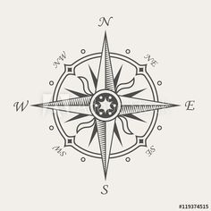 a black and white compass tattoo design on a white background royalty photo - art illustration