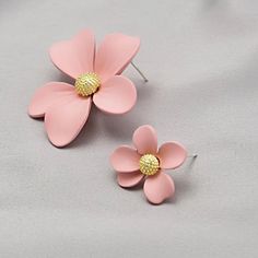 This Pair Of Mismatched Earrings Is A Wonderful Addition To Your Wardrobe And Your Style Style! This Unique Pair Is Sure To Get Lots Of Compliments! Pink Petal Earrings For Party, Pink 3d Flower Earrings For Party, Delicate Pink Flower Earrings For Party, Pink Petal-shaped Earrings For Spring, Delicate Pink Flower Earrings For Spring, Pink Feminine Flower Earrings, Pink Flower-shaped Earrings For Pierced Ears, Pink Flower Earrings For Pierced Ears, Feminine Pink 3d Flower Earrings