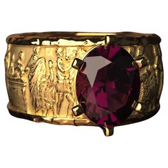 Made to fit natural Rhodolite Garnet Ring. A beautifully well-crafted 14k solid gold ring with a combination of sandblasted and polished finishes. Solid gold band ring "Altar of Domitius Ahenobarbus" The Altar of Domitius Ahenobarbus, more properly called the Statuary group base of Domitius Ahenobarbus, is a series of four sculpted marble plaques which probably decorated a base which supported cult statues in the cella of a Temple of Neptune located in Rome on the Field of Mars. The production t Group Base, Rhodolite Garnet Ring, Roman Jewelry, Solid Gold Band, Solid Gold Ring, Garnet Ring, Gold Band Ring, Rhodolite Garnet, Solid Gold Rings