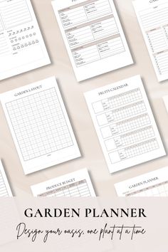 the garden planner printable is displayed on a table