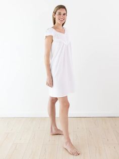 Valerie White Cotton Nightgown – Jacaranda Living White Cotton Nightgown, Nightgown Lace, Cotton Nighties, Cotton Nightgown, Seasons Of The Year, Decorative Buttons, Trim Detail, Above Knee, Floral Embroidery