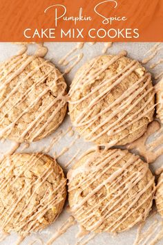 pumpkin spice cake mix cookies with drizzled frosting on top and in the middle