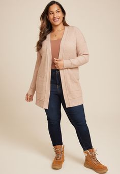 Plus Size 90s Slouch Cardigan - Materials & Care:imported - 53% polyester 30% rayon 17% nylon - machine wash New Jeans Top, Maurices Outfits, Plus Size 90s, Plus Size Styles, Maurices Plus Size, Maternity Pajamas, Adaptive Clothing, Cardigan Beige, Beige Cardigan