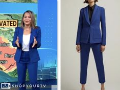 good morning america, blue blazer and pant suit, ginger zee