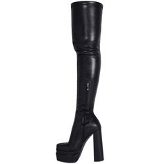 Shop Black Elastic Vegan Leather Square Toe Chunky Heel Platform Thigh High Boots color Black for  with worldwide Free shipping & Free return. Thigh High Platform Boots For Fall Clubbing, Thigh-high Platform Boots For Club In Fall, Thigh High Platform Boots For Club In Fall, Trendy Over-the-knee Faux Leather Platform Boots, Faux Leather Over-the-knee Platform Boots For Night Out, Platform Thigh High Boots, Flat Prom Shoes, Fold Over Boots, Halloween Shoes