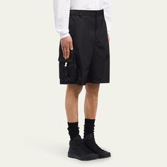 Prada shorts in recycled nylon Regular rise Elastic waistband  Four-pocket style Leg pockets Relaxed fit Nylon/polyamide Made in Italy Nylon Shorts With Side Pockets, Black Nylon Cargo Shorts With Pockets, Black Nylon Cargo Shorts With Side Pockets, Black Nylon Utility Shorts, Functional Nylon Shorts With Multiple Pockets, Functional Nylon Shorts With Pockets, Functional Nylon Shorts With Side Pockets, Nylon Bottoms With Side Pockets And Short Shape, Short Nylon Bottoms With Side Pockets