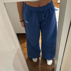 Never Worn Before Too Long On Me I Am A 5’1 Female High Waist Blue Sweatpants For Loungewear, Trendy Blue Sweatpants For Loungewear, Casual High Waist Blue Sweatpants, Trendy Wide Leg Blue Sweatpants, Trendy Blue Straight Leg Sweatpants, Sporty High Rise Pants For Loungewear, Sporty High Rise Loungewear Pants, Trendy Blue Wide Leg Sweatpants, High Rise Blue Lounge Pants