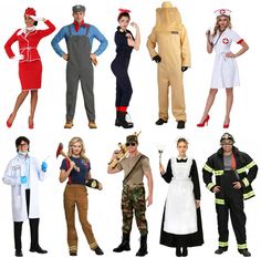 several people dressed up in costumes and posing for the camera, all wearing different outfits