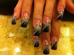 Long and black Acrylic Nails Stiletto, Nail Art Pictures, Finger Nail Art, Nails Design With Rhinestones, Polygel Nails, Fabulous Nails, Dream Nails