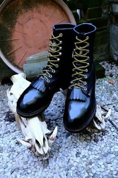 Handmade Men's Black Fringes Ankle High Long Boots, Men Designer Lace up Retro ArmyMilitary Boots on Storenvy Long Boots Men, Lace Up Boot Outfit, Ankle Lace Up Boots, Quality Leather Boots, Custom Design Shoes, Handmade Leather Shoes, Military Boots, Black Fringe, Long Boots