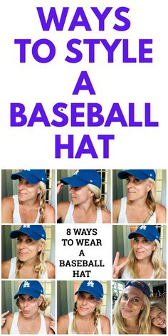 8 WAYS To Style a Baseball Hat - Here are 8 easy ways to style a baseball hat. Cute Baseball Hat Hairstyles, Short Hair With Hat Baseball, Baseball Hat Hairstyles Long, Hair With Baseball Hat, Hairstyles With Baseball Hats, How To Wear A Baseball Hat, Hat With Long Hair, Hat Hairstyles Short Hair, Hat Hairstyles Baseball