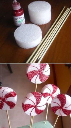 some candy lollipops are sitting on the table