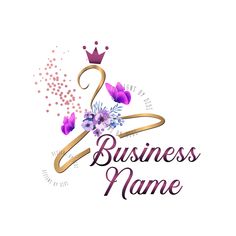 a logo for a business name with flowers and a crown on it's head