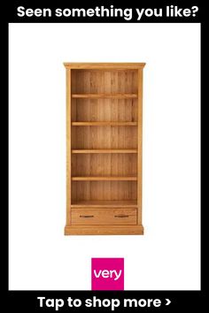 a wooden bookcase with the words very, tap to shop more and see something you like?