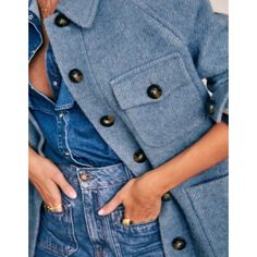 Nwot Sezane Blue Coat Joe Wool Oversized Sz36 Us4 Bust42 Same Material And Color With Leo Coat New Without Tag Jeans Trend, Style Parisienne, Paris Mode, Looks Street Style, Mode Inspo, Looks Style, Mode Inspiration, Outfit Casual, Parisian Style