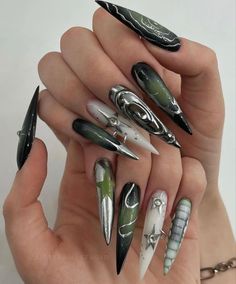 #nails #nature #nike #ideas #instagram #inspiration #1 #christmas #recipe #fashion #style NINEFROGS #tattoo Dark Fairy Nails, Nike Ideas, Christmas Recipe, Long Nail Designs, Grunge Nails, Crazy Nails, Long Square Acrylic Nails