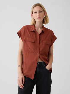 Utility Shirt | Gap Crop Button Up Shirt, Cropped Button Up Shirt, Safari Shirt, Utility Shirt, Women Shirt Top, Constructive Criticism, Fall Transition, Brand Collaboration, Smoked Paprika