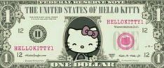 a hello kitty dollar bill with the word hello kitty on it's front side