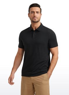 Polo short sleeve shirts use Pique fabric, offering maximum softness and comfort. Engineered for athleisure. Polo shirts with 3-button placket and tag-free collar for a perfect fit. Split hem allows you to move freely. Feature & Fitting: 
 Designed for golf or daily wear 
 Polo neck with 3-button placket 
 Classic fit with split hem 
 Fabric: 
 Good vent tech, breathable 
 Softly smooth, stretchy 
 Moisture wicking, quick dry 
 96% Cotton, 4% Elastane Solid Color Relaxed Fit Polo Shirt With Short Sleeves, Black Short Sleeve Polo Shirt With Placket, Black Polo Shirt With Placket And Short Sleeve, Casual Golf Tops With Collared Neckline, Casual Collared Golf Tops, Casual Collared Neckline Top For Golf, Short Sleeve Polo Shirt With Seamless Collar, Cotton Polo Shirt With Seamless Collar, Cotton Polo Shirt With Seamless Collar And Short Sleeve