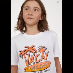 White T Shirt For Boys Super Fun ! Cute H&m Crew Neck Top, H&m Letter Print T-shirt For Summer, H&m White Graphic Print Tops, H&m White Graphic Print T-shirt, Trendy Summer T-shirt By H&m, White H&m T-shirt Crew Neck, H&m White Crew Neck T-shirt, H&m White Cotton T-shirt, Trendy H&m Summer T-shirt