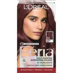 L'Oreal Paris Feria Shimmering Permanent Hair Color, 52 Auburn Rose (Medium Reddish Brown),Female, 1 Kit gives you cutting edge multi faceted shimmering color for vibrant healthy looking hair Inspired at its core by fashion Feria offers custom blended head turning results Discover NEW Feria s Blush Shimmer Collection 3 vibrant tones for one of a kind shades shaking up the traditional red Feria s Bonding Care Complex Conditioner helps repair strength of weak hair bonds keeping hair strong healthy Medium Reddish Brown, Feria Hair Color, Red Hair Dye, Vegan Hair Dye, Temporary Hair Dye, Dyed Red Hair, Weak Hair, Covering Gray Hair, Hair Color Auburn