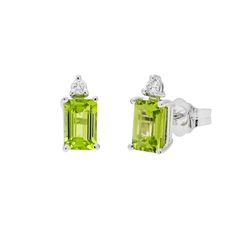 These radiant cut peridot earrings are set in 14kt white gold with diamonds (.04 ctw). One of the modern birthstones of August, peridot symbolizes playfulness, prosperity, and emotional healing. Take the good fortune of peridot wherever you go when you wear these brilliant earrings. Uncover interesting facts about sparkling green peridot. Explore the vast history of gold. Enjoy complimentary cleaning and inspection at any Day's location for the life of these gemstone earrings. Day's Jewelers is Peridot Earrings, Diamond Fashion Rings, Heart Necklace Diamond, Green Peridot, Childrens Jewelry, Tennis Bracelet Diamond, Radiant Cut, August Birth Stone, Diamond Fashion