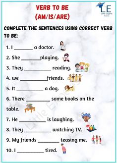 the verb to be worksheet is shown with pictures and words in english language