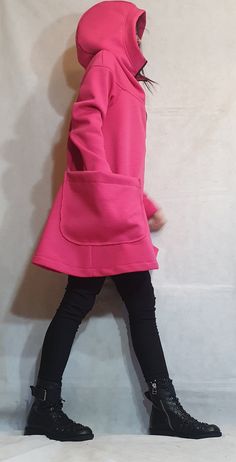 "Pink Coat, Hooded Coat, Asymmetric Coat ❤️ Extravagant designs and high quality fabrics! ❤️ Materials & Care Cotton, Polyester Hand wash at low temperatures. Do not machine dry. Do not iron. Do not dry clean! ❤️ Sizing We can make your piece from XS to 5XL! Everything in the shop can be also made according to your measures free of charge! ❤️ Shipping ✈ Ready to ship The time I need to prepare an order for shipping varies. For details, see individual items. Priority shipping is used for all Relaxed Fit Long Sleeve Sweater With Side Pockets, Oversized Winter Tops With Side Pockets, Pink Long Sleeve Sweater With Pockets, Oversize Coat, Asymmetrical Coat, Cotton Tunic Dress, Coat Plus Size, Long Sleeve Coat, Women Coat