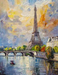 an oil painting of the eiffel tower in paris