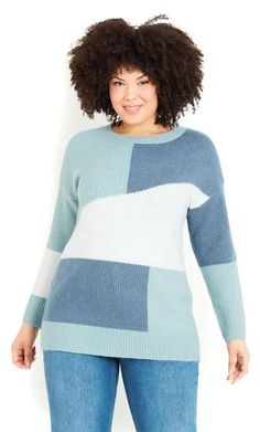 Shop Evans Blue Colourblock Jumper at Yours Clothing. Discover women’s plus size clothing in sizes 10-36 with fast delivery. Party Dress Sale, Curve Fashion, Trending Sandals, Leggings Sale, Denim Coat Jacket, Mini Dresses Summer, Fashion Fits, Colour Block, High Waisted Trousers