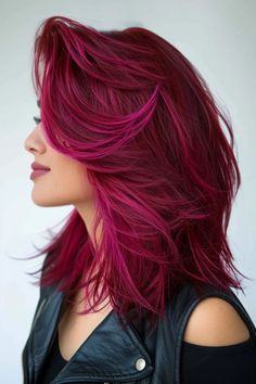 Red And Fuschia Hair, Bright Burgundy Hair, Red And Purple Hair, Red Burgundy Hair Color, Red Violet Hair, Brown Hair Color Shades