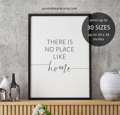 there is no place like home printable art in black and white on a shelf