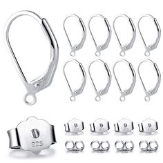 a set of silver metal clasps and clips