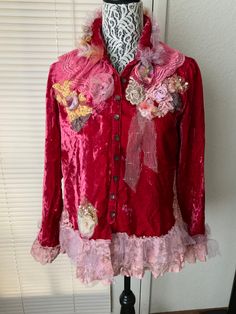 "L-28\" W-19\" armpit Sleeve-23\"  Rayon blend" Fitted Pink Patchwork Blouse, Fitted Pink Bohemian Blouse, Fitted Pink Blouse For Festival, Boho Style Long Dresses, Artsy Clothing, Recycled Shirts, Bandana Dress, Boho Chic Accessories, Shabby Chic Boho