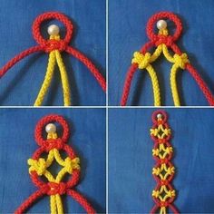 four pictures showing how to crochet an ornament