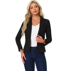 With a notched lapel collar, and button-down closure with a belt, the blazer is perfect for any fashion-forward, and better shows a decent lady look. Perfectly pair it with pants, jeans, blouses, knee-high boots, or high heels for many occasions. Horizontal lines and vertical lines highlight the sense of beauty of the coat, drawing a perfect show out of a woman. This faux-suede blazer will give you a modern layered look. Suitable for spring/fall/winter and many occasions, such as casual street l Black Notched Blazer For Business Casual, Fitted Outerwear With Lapel Collar For Office, Fitted Office Lady Outerwear With Lapel Collar, Fall Blazer With Double Button Closure For Office, Fall Office Lady Blazer With Double Button Closure, Professional Fall Blazer For Career, Professional Fall Career Blazer, Fall Notched Blazer For Office Lady, Fall Notched Blazer For Office